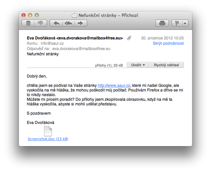 Upozornění na nefunkční stránky